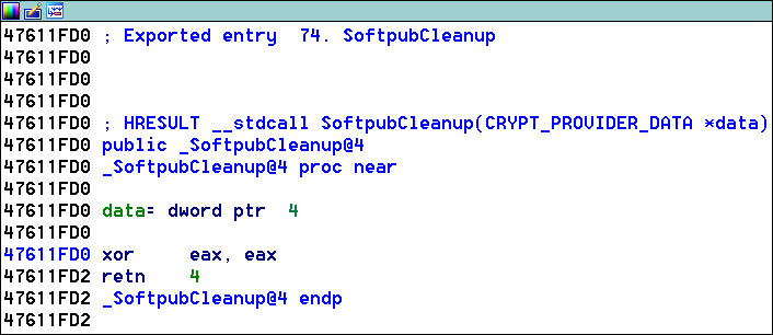SoftpubCleanup函数的反汇编